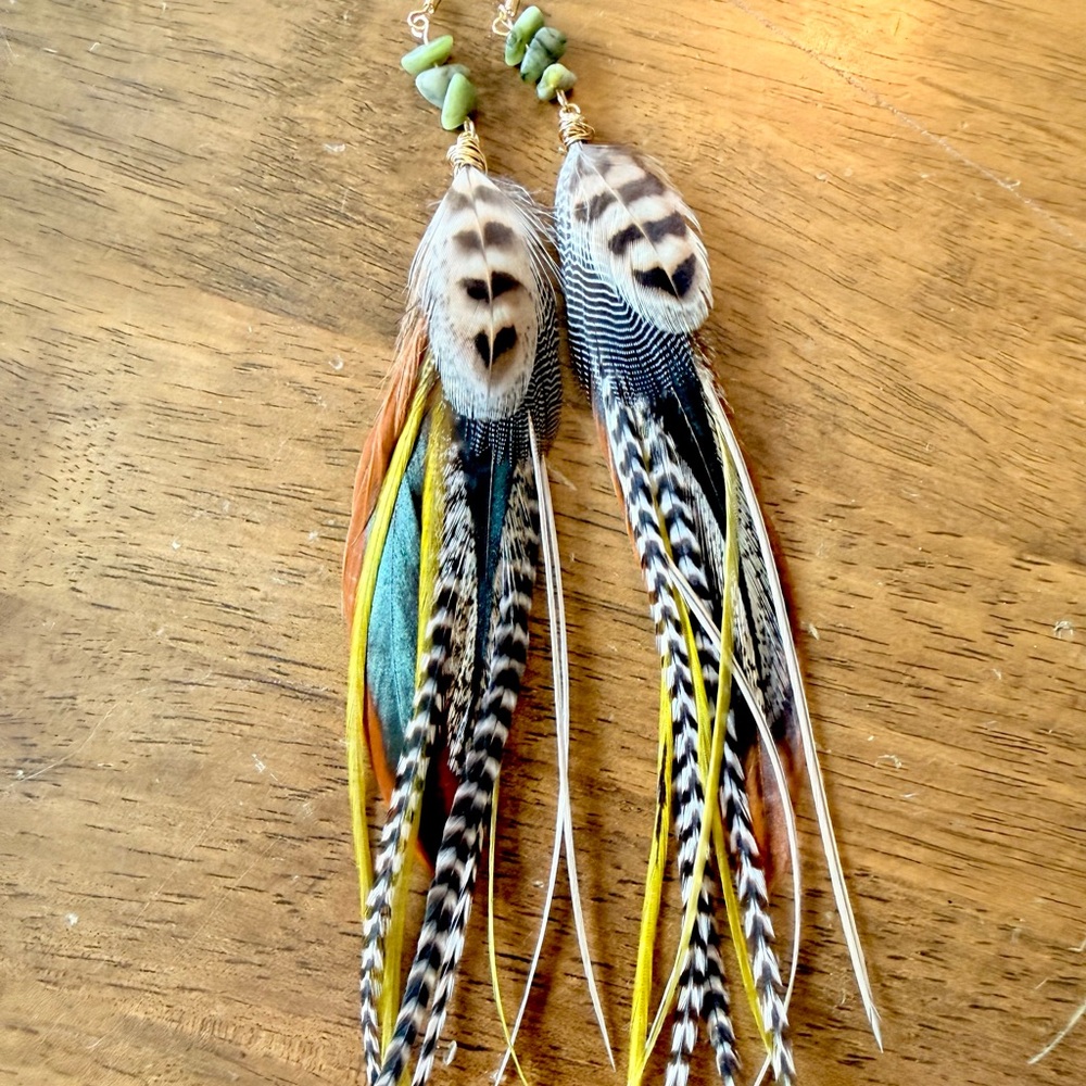 Bohemian Feather Earrings with Multicolor Accents